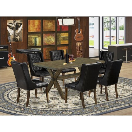 East West Furniture 7 Piece X-Style Dining Room Set - Distressed Jacobean X776FO749-7